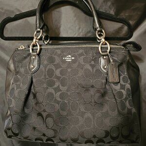 Coach black logo fabric and leather handbag in excellent condition